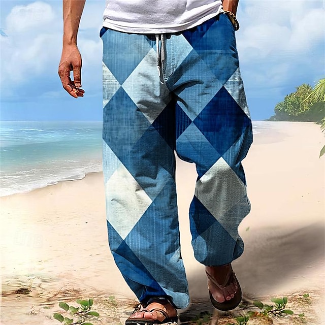  Bărbați Vacanță Imprimeu 3D Hawaiană Tartan / Carouri Pantaloni Pantaloni cu picioare drepte Buzunare laterale Imprimare 3D Design Elastic cu Cordon Talie medie În aer liber Hawaiian Concediu
