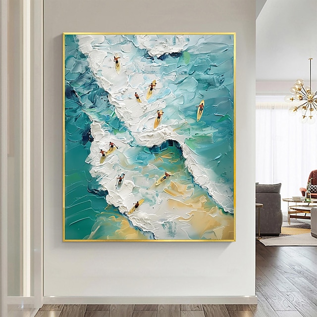 handgemaakte originele blauwe oceaan olieverfschilderij op canvas kunst aan de muur decor zomersport schilderij voor woondecoratie met uitgerekt frame/zonder binnenframe schilderij