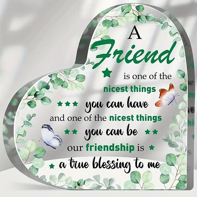  akrylplakett hjärtformad grönt blad stil vänskapsvälsignelse akrylplakett med uppskattning citat tack presenter till vän eukalyptus vänskap pappersvikt födelsedagspresent till vän