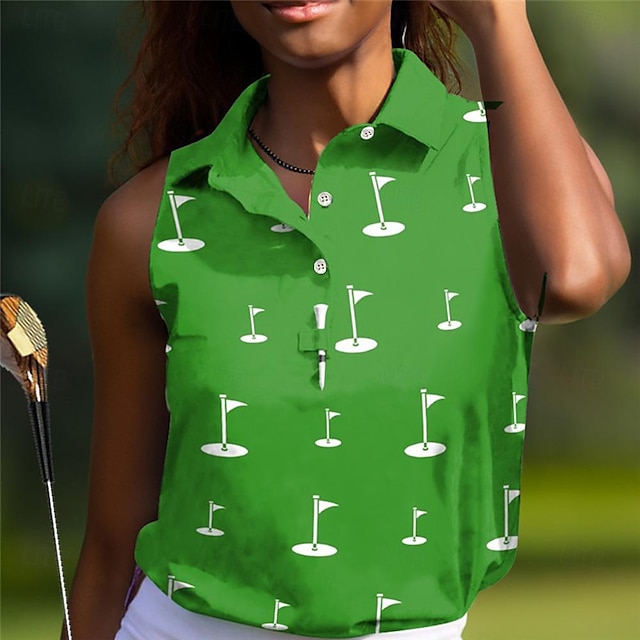  Women's Golf Polo Shirt Green Short Sleeve Sun Protection Top Ladies Golf Attire Clothes Outfits Wear Apparel