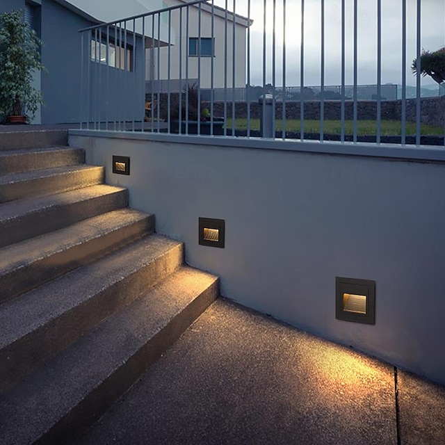  مصباح جداري LED، مصباح قدم معدني خارجي، مناسب للخطوات والسلالم وزوايا الممر، أبيض دافئ IP65 85-265 فولت