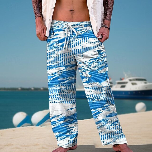  dovolená 3D tisk havajský pánské boční kapsy elastický design se stahovací šňůrkou kalhoty kalhoty s rovnými nohavicemi outdoor havajská dovolená polyester modrá zelená s m l střední pas