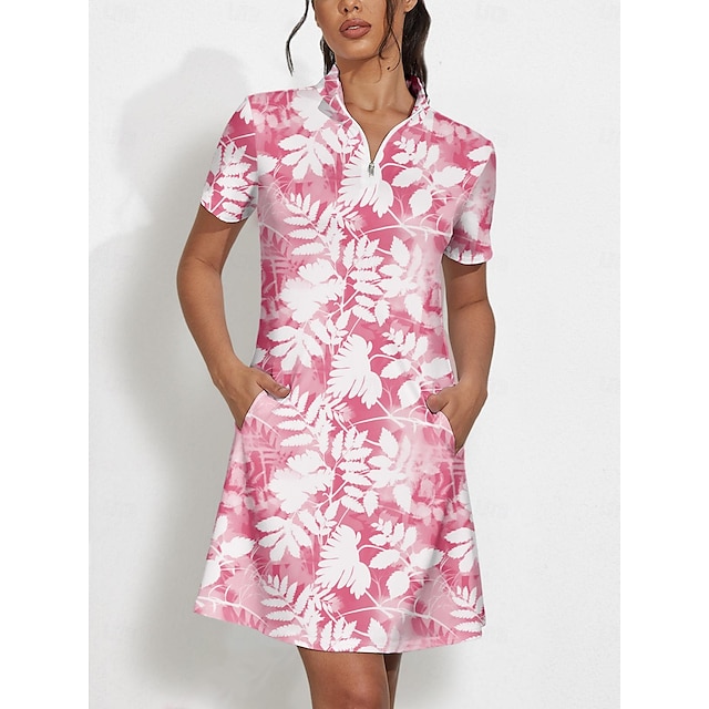  Women's Tennis Dress Golf Dress Pink Short Sleeve Dress Floral Ladies Golf Attire Clothes Outfits Wear Apparel