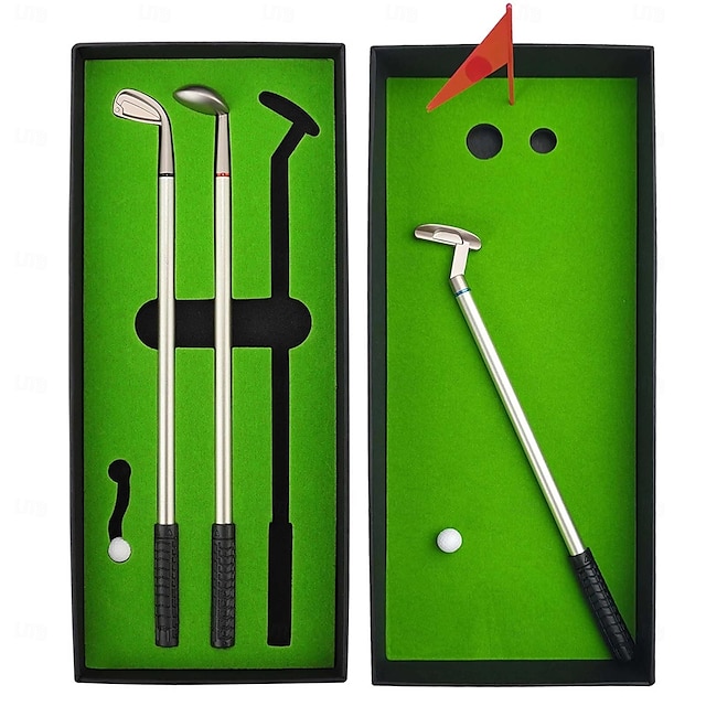  ゴルフペンセット、ミニデスクトップゴルフボールペンギフトセット、ゴルフレースのお土産、ゴルファーファンの同僚へのユニークなギフト（ミニゴルフ旗竿レッド）