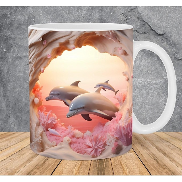  3D イルカ セラミック コーヒー マグ オーシャン チャーム 新着 絶妙な魚のデザイン ティー カップ - イルカ愛好家に最適