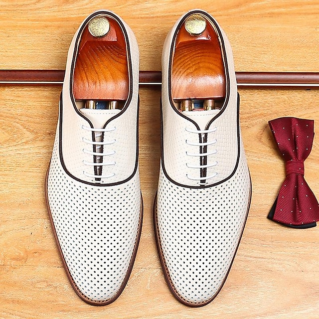  حذاء رجالي رسمي من الجلد البني المثقوب برباط أكسفورد أنيق