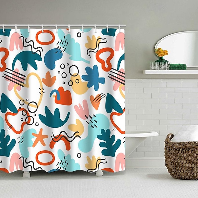  Cortina de chuveiro decorativa para banheiro com ganchos Decoração de banheiro conjunto de cortina de chuveiro de tecido à prova d'água com 12 pacotes de ganchos de plástico