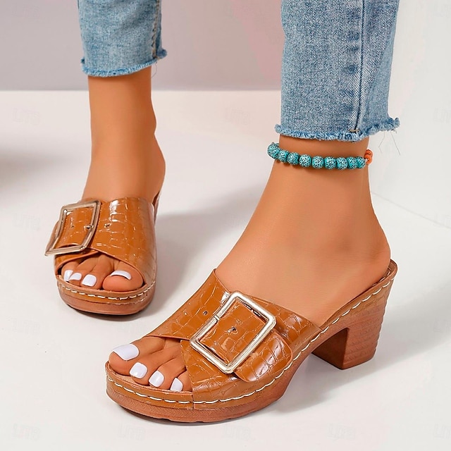  Pentru femei Sandale Boho Sandale Platformă Pantofi de confort În aer liber Plajă Împletit Cataramă Toc Platformă Vârf rotund Boemia Casual Confortabili Plimbare PU Loafer Negru Maro