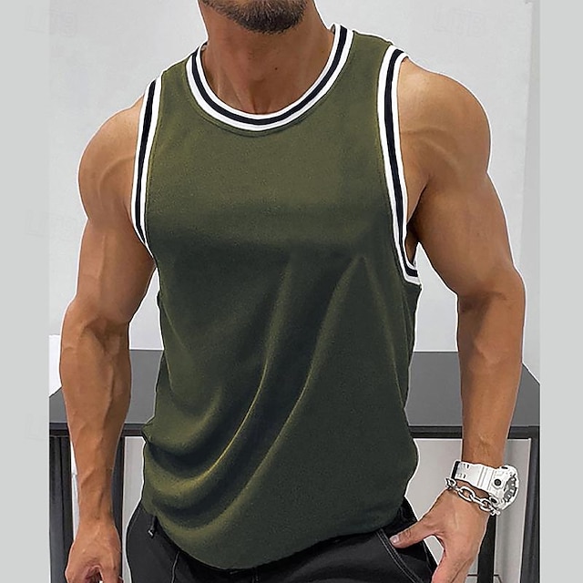  Men's Tank Top Vest Top Undershirt Sleeveless Shirt Color Block Crew Neck Outdoor Going out Sleeveless Clothing Apparel Fashion Designer Muscle