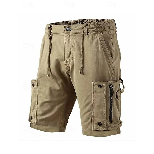  Men's Cargo Shorts Shorts Button Elastic Waist Multi Pocket Plain Wearable Short Outdoor Daily Holiday Cotton Blend Fashion Casual Khaki