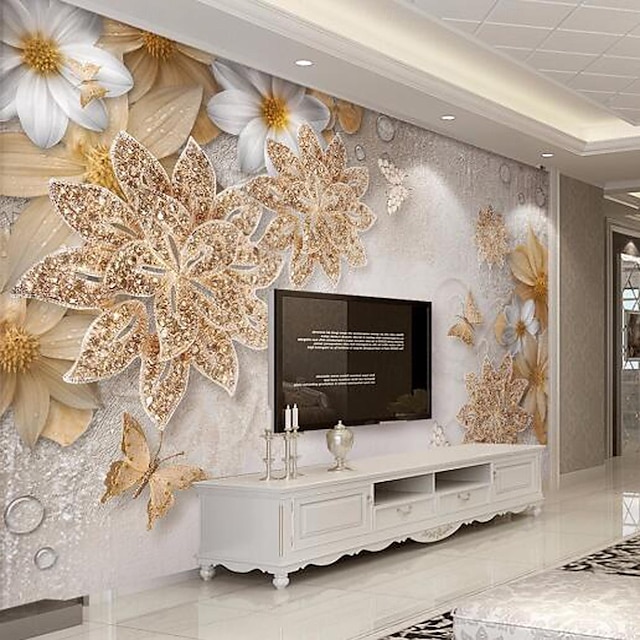  Cool Wallpapers Vintage Golden Flower Wallpaper Wall Mural Roll Sticker Peel and Stick Removable PVC/Vinyl Material Self Adhesive/Adhesive Required Wall Decor for Living Room Kitchen Bathroom