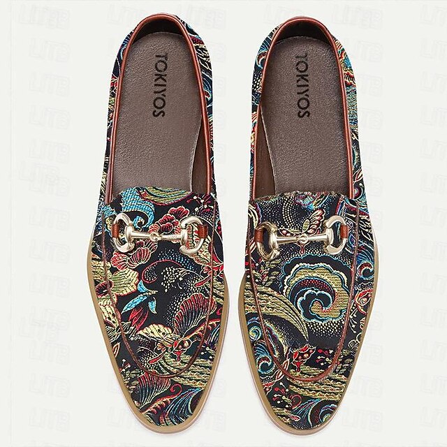 Stylish Dress Shoes For Men 2026.Men's Jacquard Fabric Floral Pattern Lace-Up Oxford Shoes with Leather ...