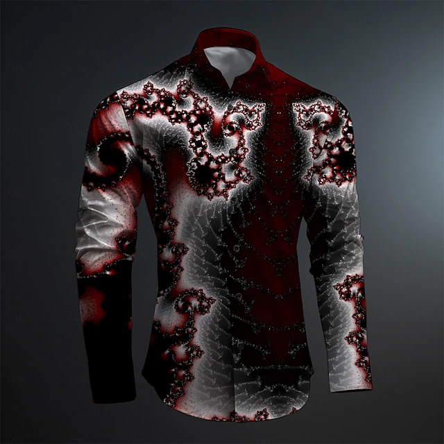 Men's Color Block Button Up Shirt Printed Shirts Long Sleeve Artistic Subcultural Fashion Casual Vacation Party Street Spring & Summer Turndown Print Button-Down Rose+Black Black Green Dark Red Black 11