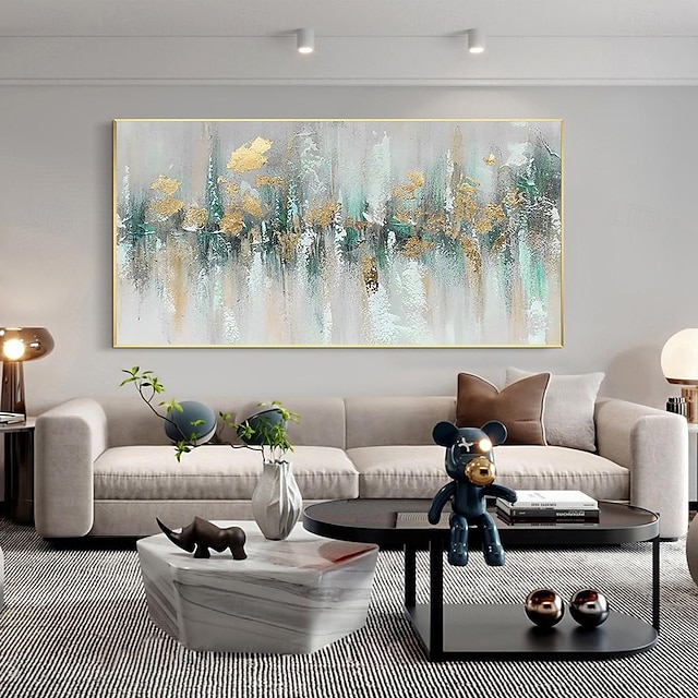  Folha de ouro verde-azulado pintura pintada à mão textura 3d pintura abstrata em tela para sala de estar quarto grande luxo pintura dourada arte de parede nova decoração de arte para casa