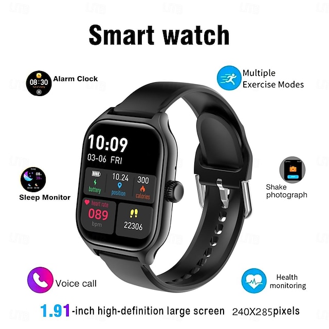  Q13 Montre intelligente 1.91 pouce Smartwatch Montre Connectée Bluetooth Podomètre Rappel d'Appel Moniteur d'Activité Compatible avec Android iOS Femme Hommes Longue Veille Mode Mains-Libres
