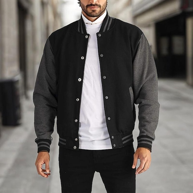  Homme Veste de transition Veste universitaire Base-ball Thérapie physique Basique Toutes saisons Classique Uniformes de lycée Régulier Noir bleu marine Bleu Roi Gris Claire Veste