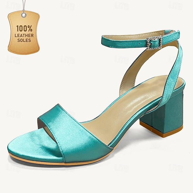  Women's Heels Wedding Shoes Sandals Party Chunky Heel Round Toe Elegant Vintage Satin Buckle Black Navy Blue Green