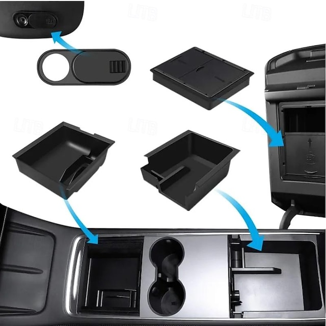  6 PCS For Tesla Model 3 Model Y Storage Box Center Armrest Hidden Box Cup Holder Interior Organizer Car Accessories