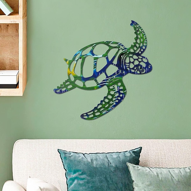  Cintre de tortue décoratif en fer créatif moderne, spray coloré, matériau métallique, décoration murale, tortue, style océan tropical, cintre mural décoratif