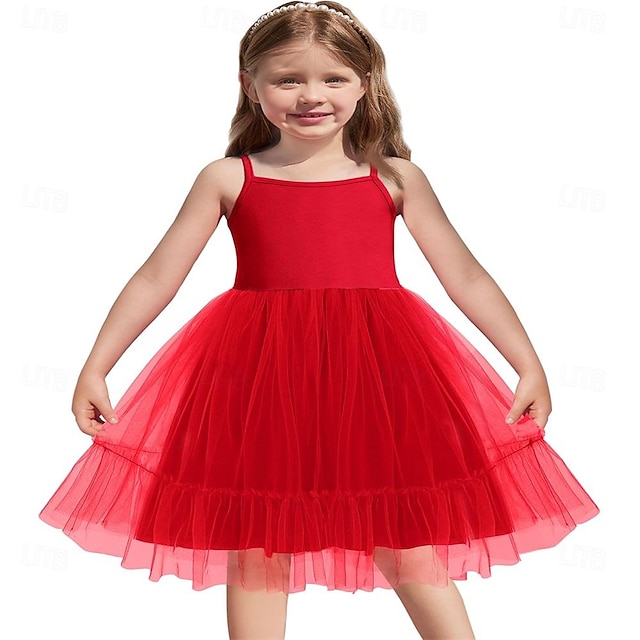  Toddler Tutu Dress Little Girl Ruffled Tulle Cami Dresses Princess Party Sundress for 2-6 Years