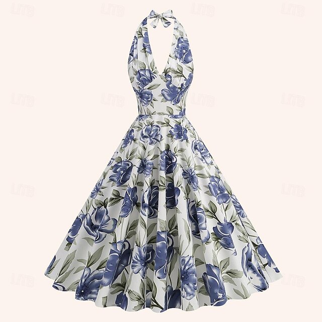 Retro Vintage 1950s Halter Midi Flapper Dress Dress Swing Dress Floral Fancy Dress Women's Masquerade Masquerade Date Bachelorette Party Adults' Dress Homecoming Dresses Spring & Summer4