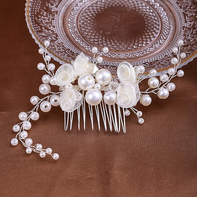  Hair Combs Headdress Imitation Pearl Alloy Wedding Cocktail Luxury Retro With Faux Pearl Bows Headpiece Headwear