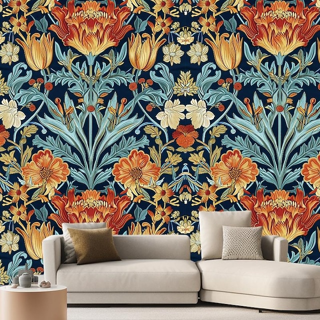  Cool Wallpapers Flower Wallpaper Wall Mural Roll Inspired by William Morris Sticker Peel Stick Removable PVC/Vinyl Material Self Adhesive/Adhesive Required Wall Decor for Living Room Kitchen Bathroom