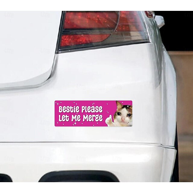  5PCS Sad Cat Bestie, Please Let Me Merge, Aesthetic Funny Bumper Magnet Sticker Car Vehicle Vinyl Decal for New Drivers and Adults