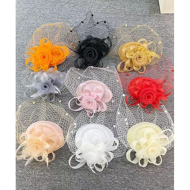  fascinators Copricapo Accessori per capelli A rete Cappello di velo Matrimonio Festa delle donne Con Cappellini Fantasia floreale Copricapo Copricapo