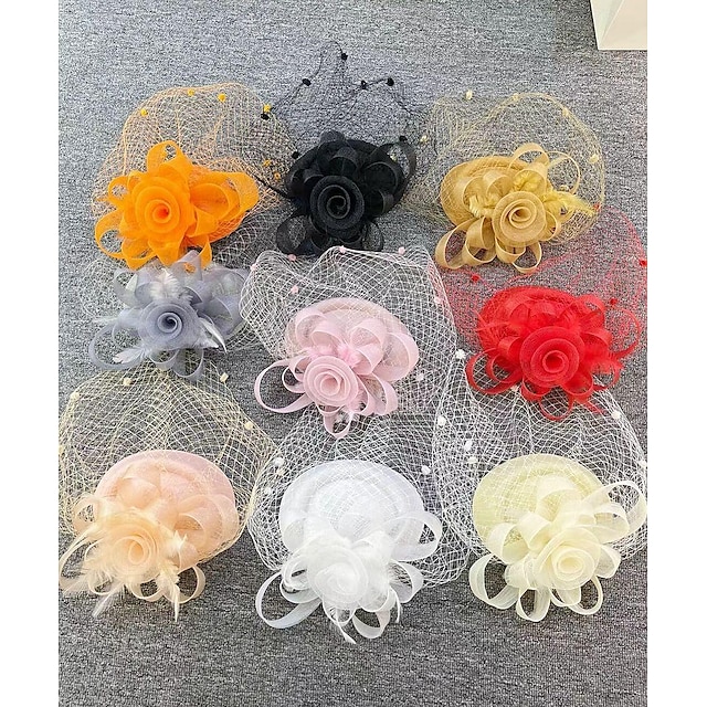  fascinators Hodeplagg Nett slørhatt Bryllup Damenes dag Med Kasket Blomster Hodeplagg Hodeplagg