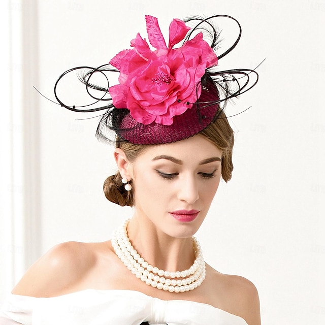 Tiaras artesanais fascinadores chapéus sinamay pillbox chapéu cartola casamento chá festa casamento britânico com pena floral headpiece headwear