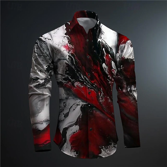Men's Optical Illusion Button Up Shirt Printed Shirts Long Sleeve Subcultural Vacation Party Street Spring & Summer Turndown Print Button-Down Red Blue Purple Green 8