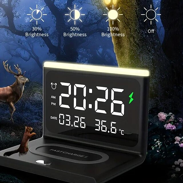  sveglia digitale con caricatore wireless, luce notturna, comodino di casa