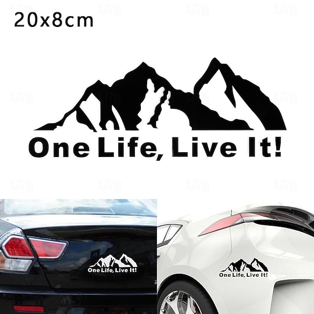  Autoaufkleber Mountain Madness 'One Life, Live It' reflektierender Autoaufkleber - humorvoller Fahrzeugaufkleber für Abenteuerlustige