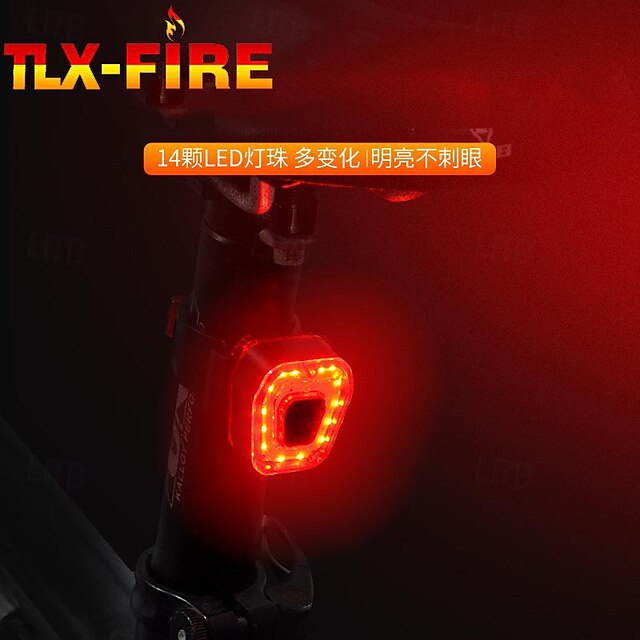  Bicycle Light Rear Super Bright 14 LEDs Taillight with 300mAh Rechargeable Battery 5 Modes Aluminum and PC for MTB and Road Bike