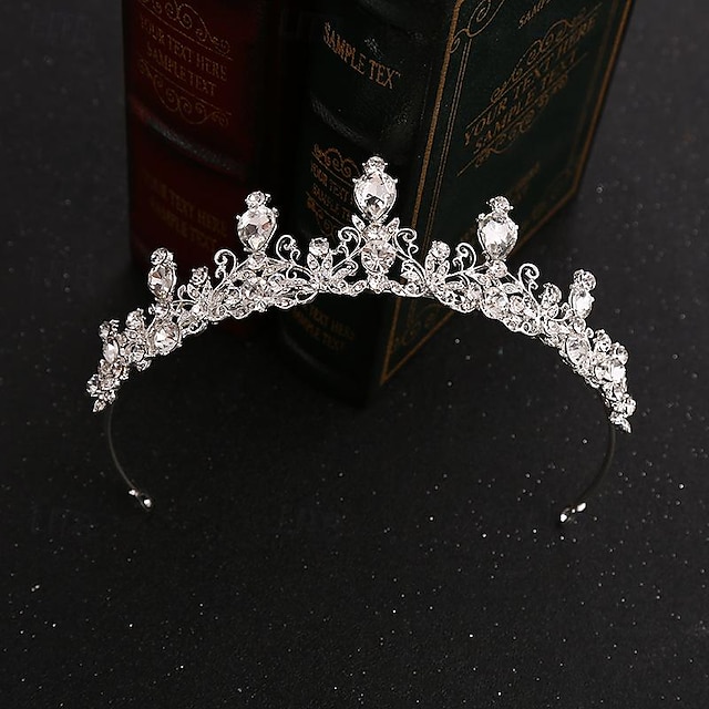  Bride's Crown Alloy Crystal Queen Hair Hoop for Children's Party Birthday Crown Simplified Wedding Crown Headpiece Jewelry Han