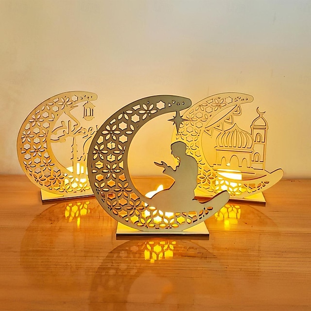  Bougeoir décoratif créatif en forme de lune en forme de lune pour l'Aïd al-Fitr - avec séparateurs pour le placement des bougies ou des lumières LED, accessoire décoratif parfait pour les célébrations