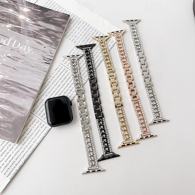  Sport Band Compatible with Apple Watch band 38mm 40mm 41mm 42mm 44mm 45mm 49mm Bling Diamond Metal Clasp Luxury Titanium Alloy Rhinestone Strap Replacement Wristband for iwatch Ultra 2 Series 9 8 7