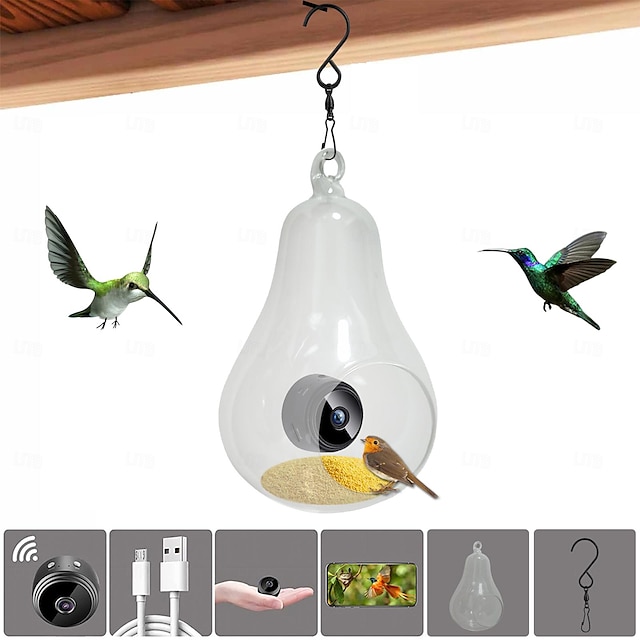  Pear-shaped Smart Bird Feeder Real-time Monitoring, HD Camera, WiFi. Keep Your Feathered Friends Happy and Healthy
