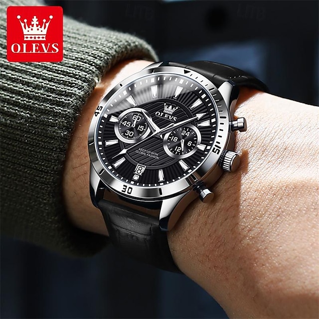  Новые мужские часы бренда olevs, светящийся хронограф, календарь, 24 часа, многофункциональные кварцевые часы, модные тенденции, водонепроницаемые мужские спортивные часы