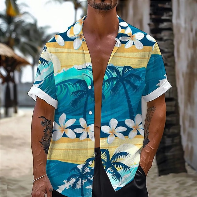  Пальма Отпуск Гавайский Курортный стиль Муж. Рубашка на открытом воздухе Отпуск Пляж Лето Отложной С короткими рукавами Красный Синий Зеленый S M L Рубашка