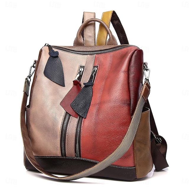  Women's Backpack Commuter Backpack Daily Color Block Street Culture Cowhide Durable Zipper Rainbow