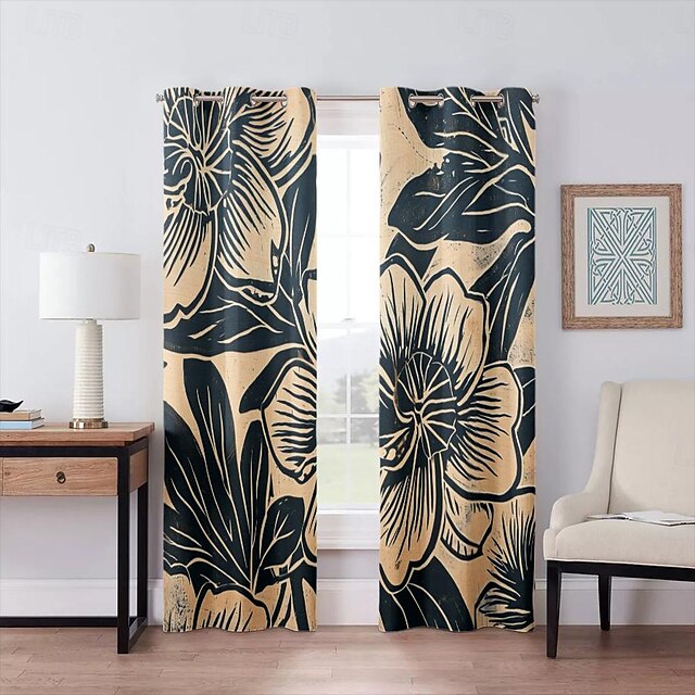 Blackout Curtain Vintage Flower Curtain Drapes For Living Room Bedroom Kitchen Window Treatments Thermal Insulated Room Darkening