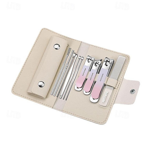  10-Piece Set Stainless Steel Gradient Nail Clippers with Detachable Nail File and Leather Travel Bag, Portable Nail Clippers Anti-Splash Design for Easy Use