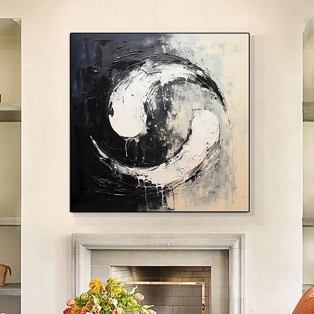 Black White Minimalist Painting hand painted Black White oil painting