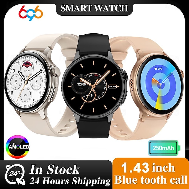  696 S58 Smart Watch 1.43 inch Smartwatch Fitness Running Watch Bluetooth Pedometer Call Reminder Sleep Tracker Compatible with Android iOS Women Men Hands-Free Calls Message Reminder IP 67 46mm Watch