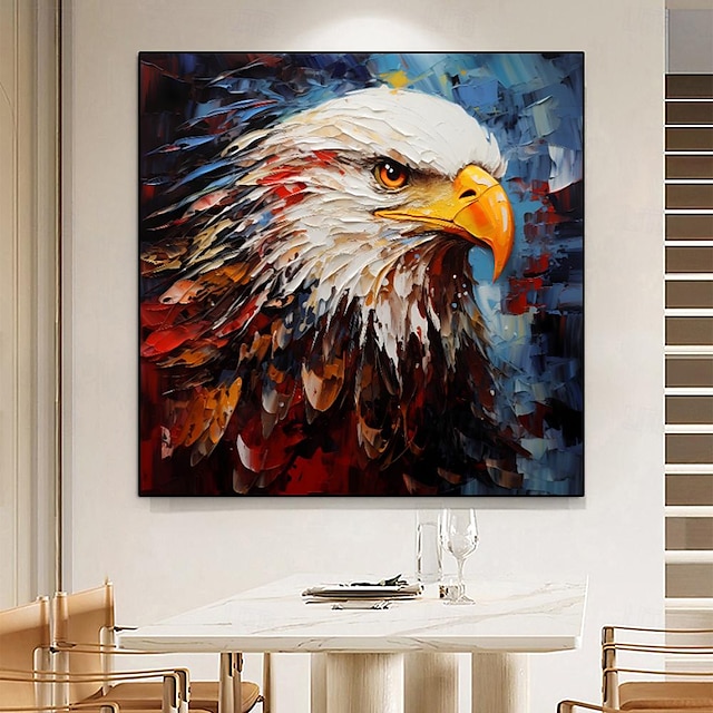  pintado a mano pintura en lienzo de águila calva audaz arte de pared pintado a mano textura de águila colorida estilo de pintura al óleo pintura de arte de vida silvestre vibrante para decoración del