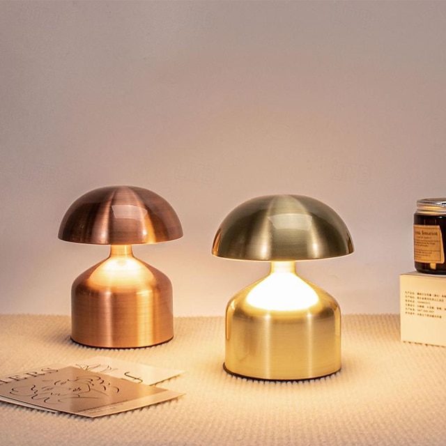  Lampă de masă în formă de ciupercă de 5,5 inchi, metal reîncărcabilă cu luminozitate în 3 culori, pentru interior, dormitor, sufragerie, lampă de masă pentru atmosferă