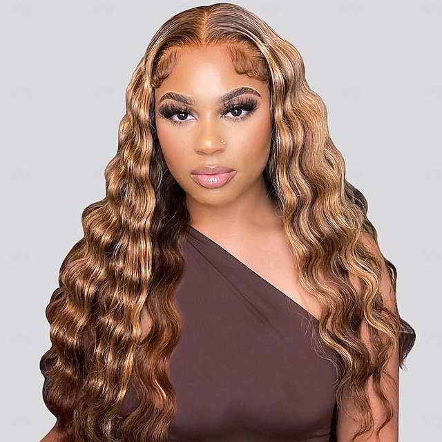  150% Density Loose Deep Wave 13*4 Lace Front Human Hair Wigs Transparent Lace  Human Hair Wigs Highlight 4/27 Color