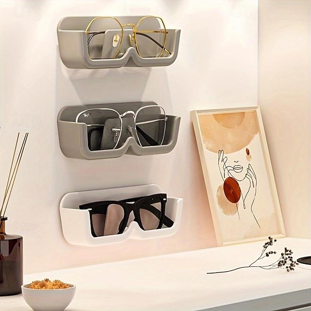  Estante de almacenamiento de gafas sencillo y moderno, accesorio de exhibición de gafas de sol montado en la pared, estante de exhibición para gafas de lectura junto a la cama del baño
